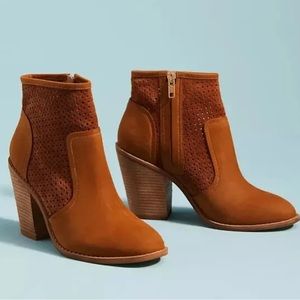 ANTHROPOLOGIE Ankle Boots Nubuck & Perforated Carmel Suede Booties Sz 10
